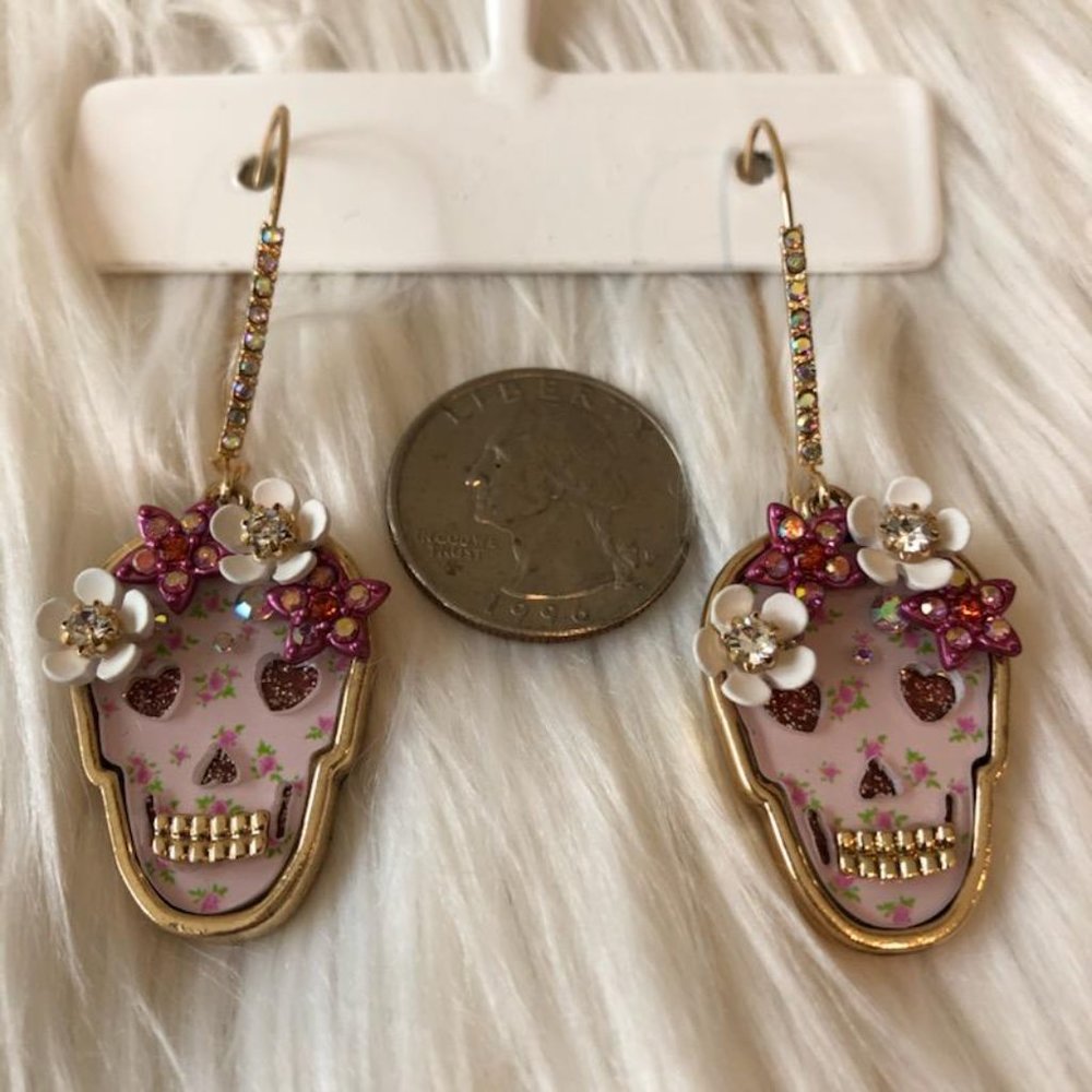 Betsey Johnson Floral Skull Earrings - Picture 4 of 6